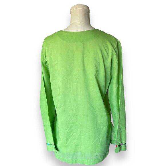 Vintage 70s Green Lightweight Embroidered Top Long Sleeve Hippie Groovy Small - Picture 4 of 5